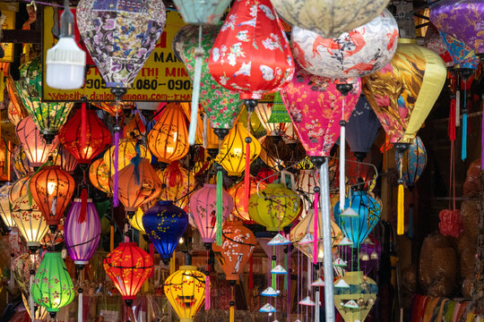 Colorful lanterns sold in the store in Hoi An, Vietnam