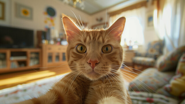 Selfie photo of a cute cat in his house