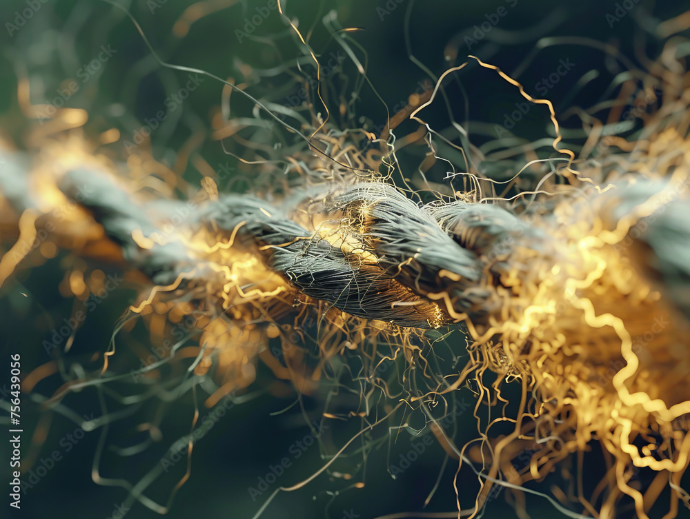 Aufkleber neural network abstract with golden synapse-like threads and connections, electricity traveling thro