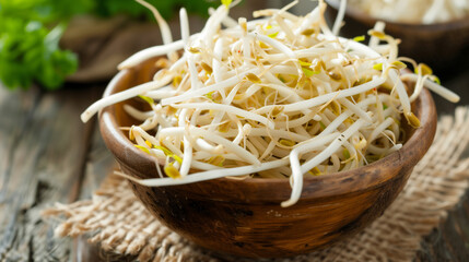 ready to eat mungobean sprouts for healthy lifestyle home growing food - obrazy, fototapety, plakaty