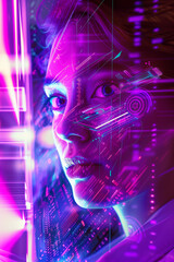 A digital woman with neon lights