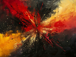 dynamic red and yellow splash in abstract explosion art, german flag color - obrazy, fototapety, plakaty