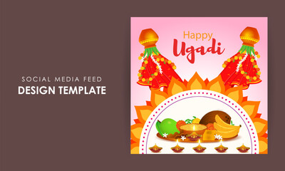 Vector illustration of Happy Ugadi social media feed template