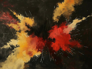 Exploding dust, red black and yellow 