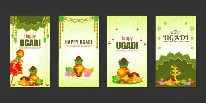 Vector illustration of Happy Ugadi social media feed set template
