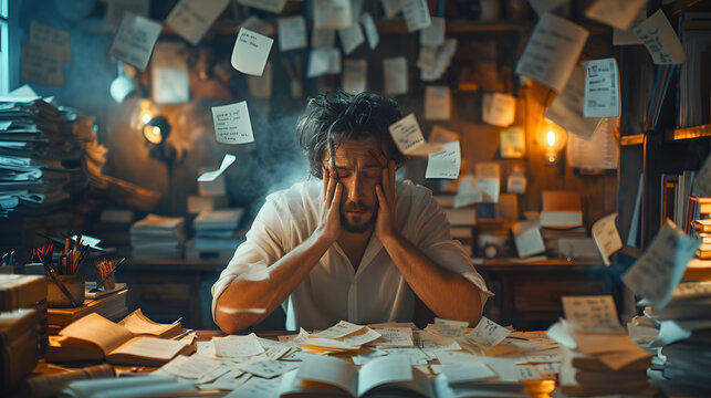 Business, stress and man with a headache, laptop and overworked with health issues, professional and pain. Male person, employee or entrepreneur