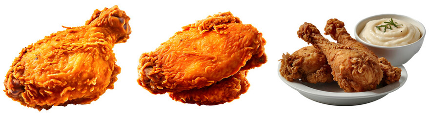 Fast food of Crispy Fried Chicken isolated on transparent background generative ai
