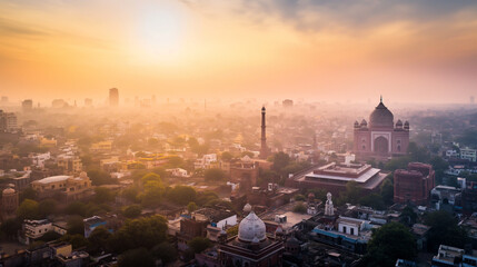 Misty Morning at Delhi's Red Fort, Morning mist surrounds the historical Red Fort in Delhi - obrazy, fototapety, plakaty