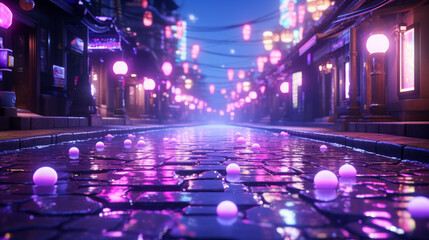 Neon reflections in a cyberpunk rainy night - obrazy, fototapety, plakaty