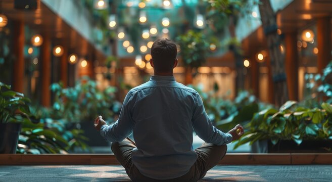 Man Sitting in Lotus Position in Building