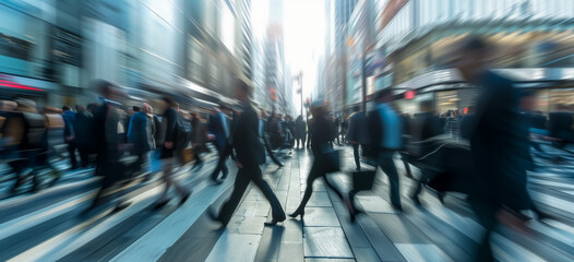 Blurred motion of busy city life on urban streets