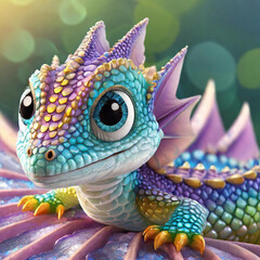 눈이 큰 무지개빛 아기 드래곤