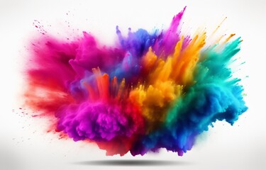 Colorful powder exploding against a white backdrop creating an abstract and vibrant background, holi banner