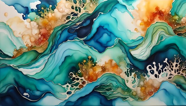 Abstack Ocean Splash Watercolor Painting Background Wallpaper