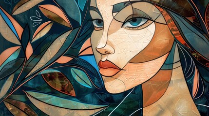 Cubism art style characteristic features attractive woman portrait, intricate details, beautiful art