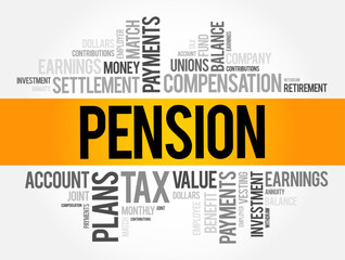 Fototapeta premium Pension is a fund into which a sum of money is added during an employee's employment years, word cloud concept background