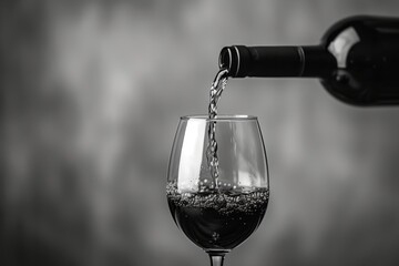 Wine poured into a glass on a black background - obrazy, fototapety, plakaty