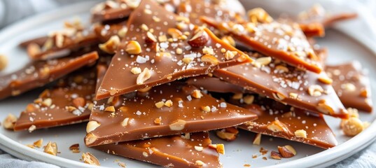 Peanut brittle dipped in chocolate or caramel, a sweet, glossy treat with contrasting textures. - obrazy, fototapety, plakaty