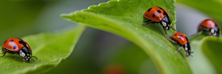many ladybugs on green leafs