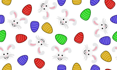 seamless easter rabbit and eggs pattern on transparent background