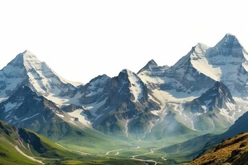 Majestic mountain peaks with snowcapped summits cut out.