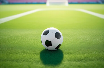 Fototapeta premium Soccer ball close-up lying on a football field