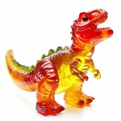 T-rex figure made of sweet gelatine, edible Haribo sweets looks like, isolated on white background