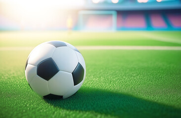 Obraz premium Soccer ball close-up lying on a football field