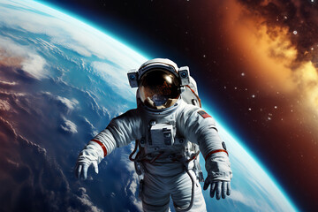 Celebrating Human Endeavor, 3D Illustration of an ISS Astronaut on Cosmonautics Day - obrazy, fototapety, plakaty