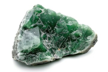 Green Jade Mineral Stone Isolated on White. Geology and Crystal Concept for Gem, Rock, and Amethyst Collection - obrazy, fototapety, plakaty