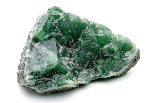 Green Jade Mineral Stone Isolated on White. Geology and Crystal Concept for Gem, Rock, and Amethyst Collection