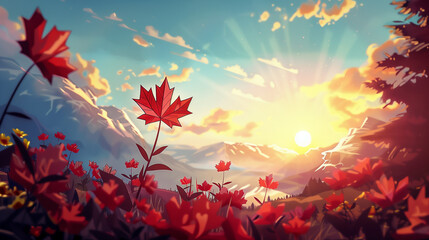 canadian autumn leaves in the wind background winter mountain landscape with snow and trees