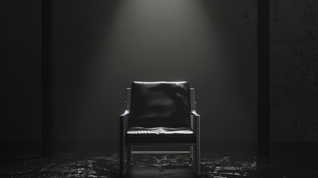 Moody Mastermind: Atmospheric Black Chair Spotlit by Chrome Beam in Engineered Darkness
