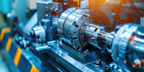 Obraz premium Industry Lathe Machine Work. Metalworking and Machining Equipment in Action