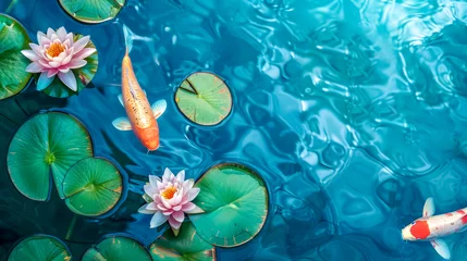 Foto op Canvas Serene koi pond with water lilies © edojob