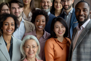 Portrait of successful multiethnic group of business people looking at camera. Happy multi cultural and multi aged generation people smiling. - Powered by Adobe