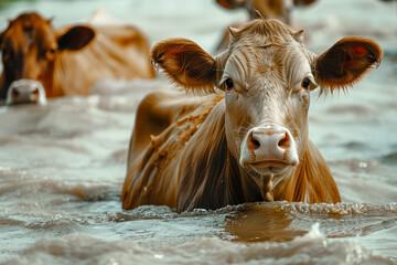 cows on a flooded farmground