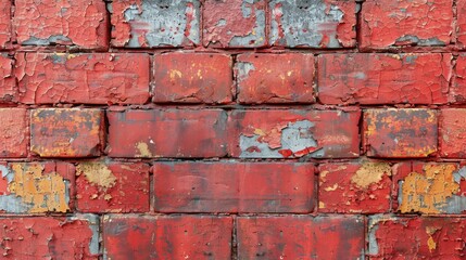 Weathered Red Brick Wall With Peeling Paint