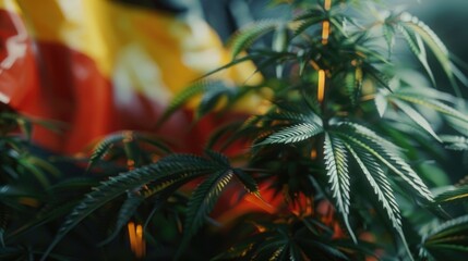 Naklejka na ściany i meble German flag integrated with symbols of pharmaceuticals and cannabis leaves to symbolize legalization