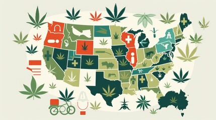 An image of a cannabis leaf pattern forming a map of the world, symbolizing the global movement towards medical marijuana legalization - Powered by Adobe