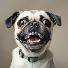 Close Up of Pug Dog in Dental Braces