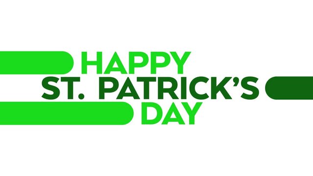 Happy St. Patrick's Day colorful green white motion graphics seamlessly loopable text animation on a white background great for celebrating happy st. patrick's day