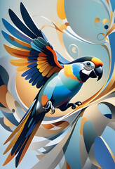Blue and yellow macaw,vector illustration, multicolor.