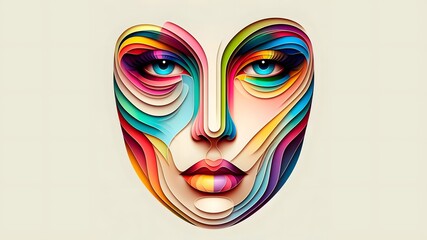 Young woman colorful eye makeup, wave and line, minimalist