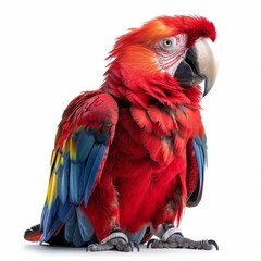 Obraz premium Red and Blue Parrot Perched on White Floor