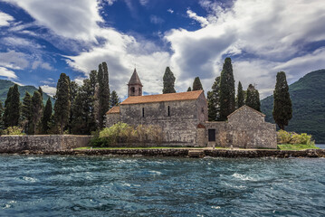 View with Benedictine monastery on St George Island near Perast, Kotor Bay, Montenegro
