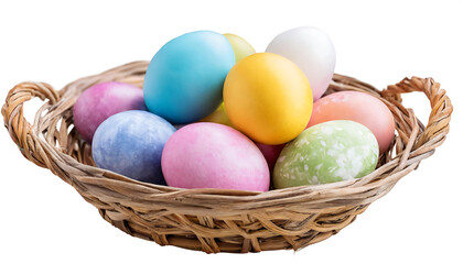 Fototapeta na wymiar Colorful easter eggs in a wicker basket. Easter celebrations concept