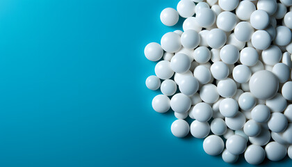 White pills on blue background