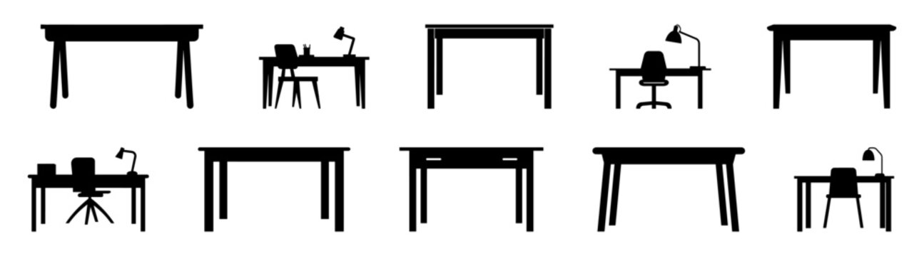 Desk table silhouette set vector design big pack of illustration and icon