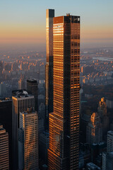 A skyscraper in a city